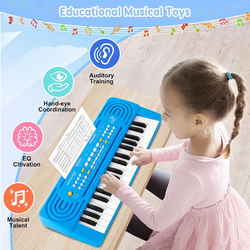 TWFRIC Kids Toddler Toy Piano Keyboard, 37 Key Pianos for Kid Music Toys Instruments with Microphone Dual Speaker Ideal for 3 4 5 6 7 8 Year Old Girl Boy Birthday/Christmas Day Gift (Blue) - Image 3